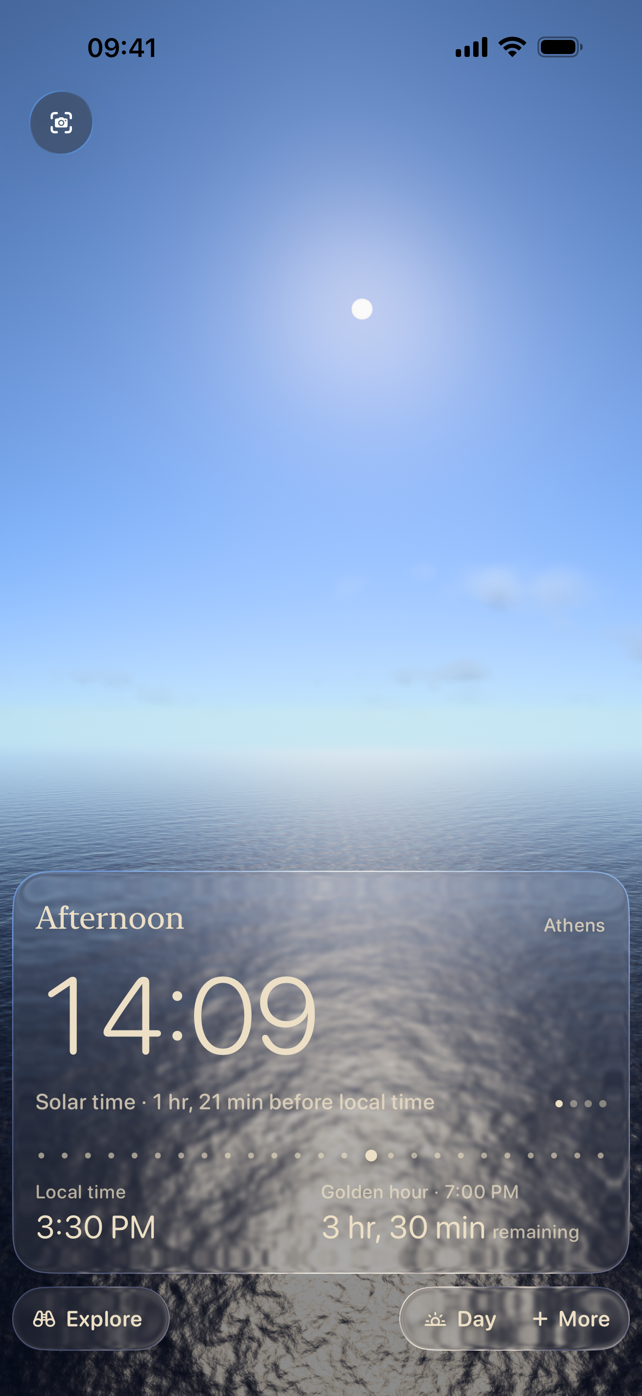 Current SOLAR app showing Solar Time and Local Time in Athens.