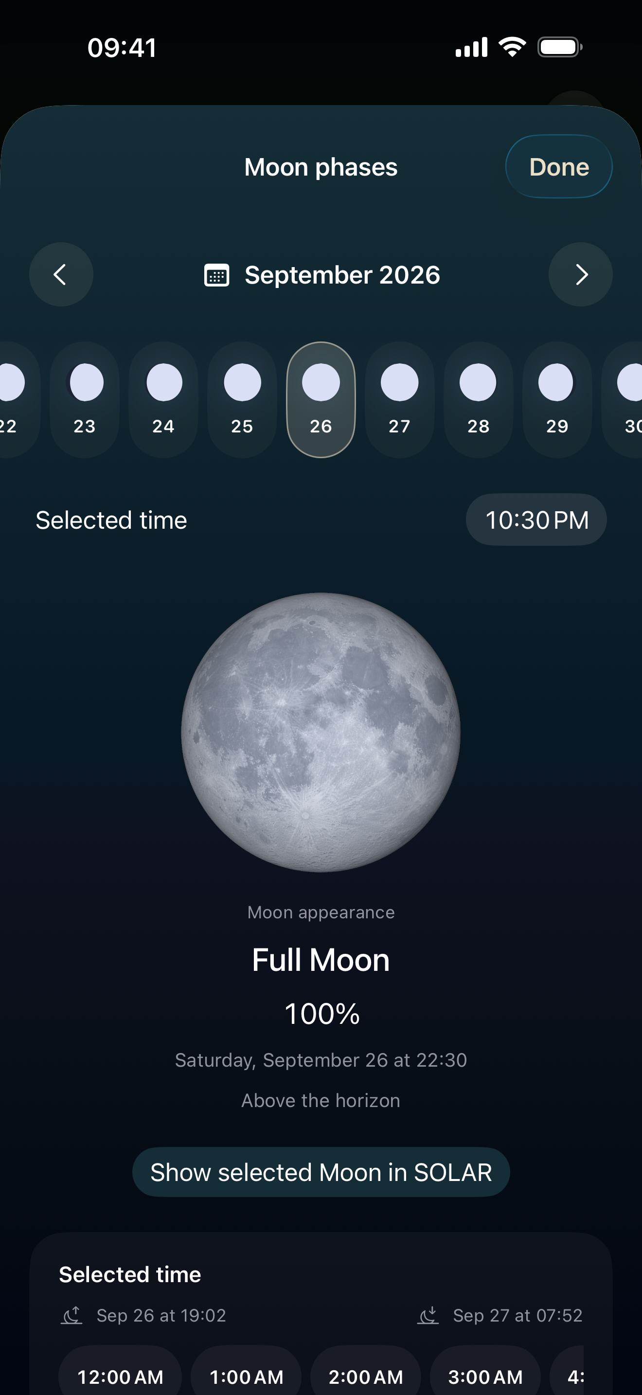 Moon phases in the current SOLAR app.