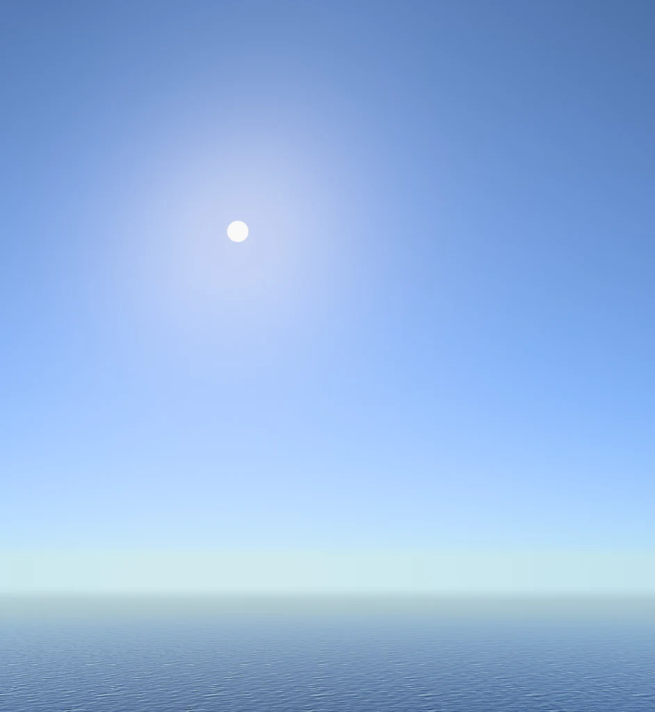 A captured morning sky from SOLAR, with the Sun above the sea.