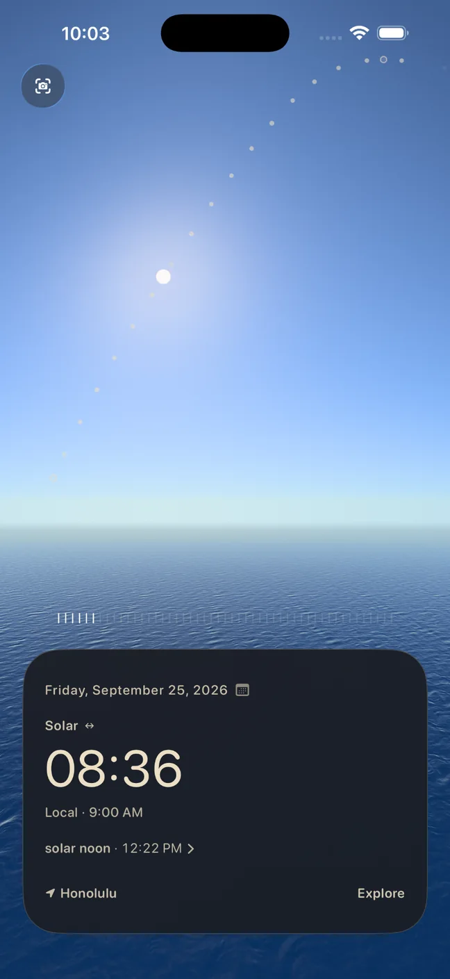 SOLAR showing the Sun and its dotted daily path.