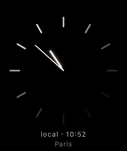 SOLAR's minimal Local Time dial on a black field.